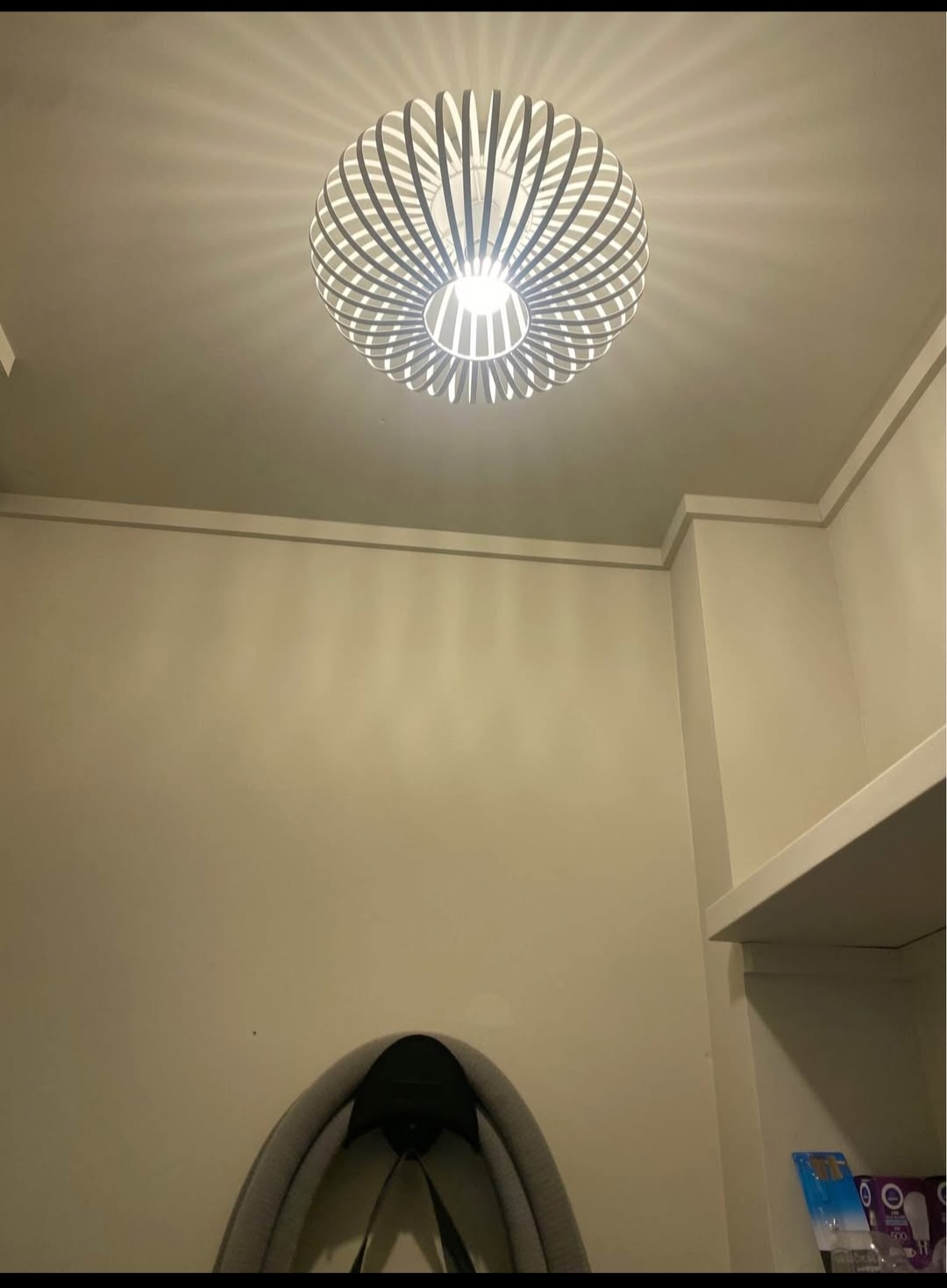 Modern cage pendant light installed on a ceiling